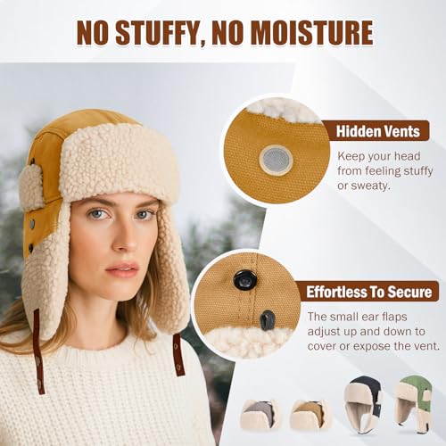 Trapper Hat + Hammock Underquilt, Warm Winter Russian Aviator Hat with Fleece Ear Flaps for Men Women, Orange Under Quilt for Single Hammock