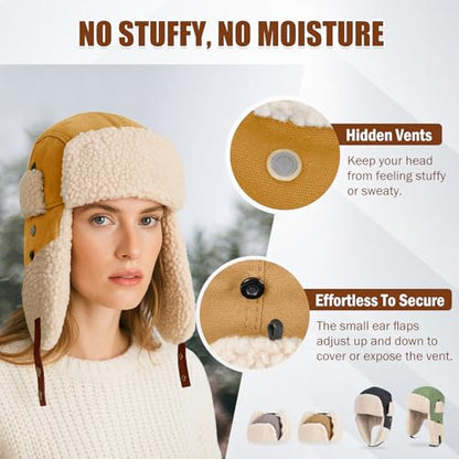Trapper Hat + Hammock Underquilt, Warm Winter Russian Aviator Hat with Fleece Ear Flaps for Men Women, Orange Under Quilt for Single Hammock