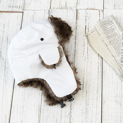 ONWAY Trapper Hat Winter Hats for Women Men with Faux Fur Ear Flaps - color: White