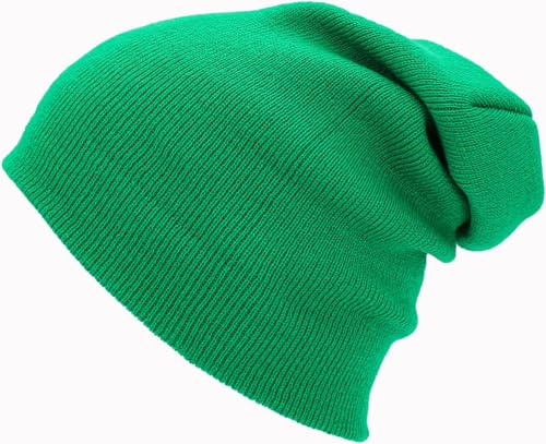 KBETHOS Made in USA Classic Men's Women's Cuffed Folded Acrylic Knit Beanie Hat Solid Unisex Cold - color: Kelly Green Solid Long Beanie