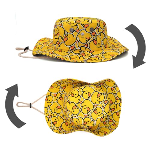 Funny Sun Hat for Men Women, Wide Brim Summer Bucket Cap Beach Hiking Hat - color: Funny Duck Cute Yellow
