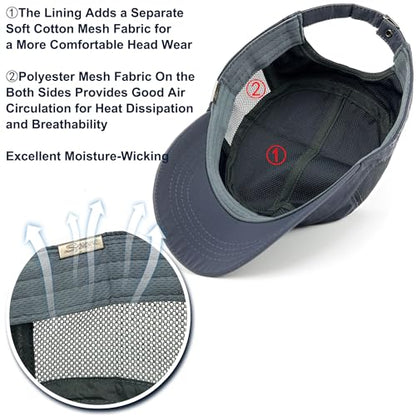 Loneshark Water Resistant Military Hat Quick Dry Cadet Cap Army Flat Top - color: Sport-logo-w-mesh-grey
