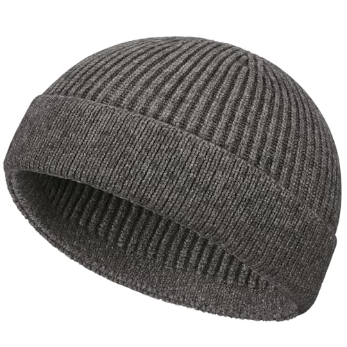 ROYBENS Short Fisherman Beanie for Men Women Wool Knit Warm Winter Hat Swag - color: 1pcs-dark Gray