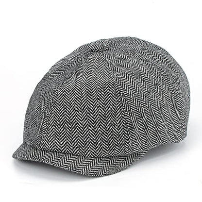 Men's 8 Panel Newsboy-Cap Cotton Gatsby Ivy Golf Adjustable-Flat- Caps Driving-Hat - color: Grey
