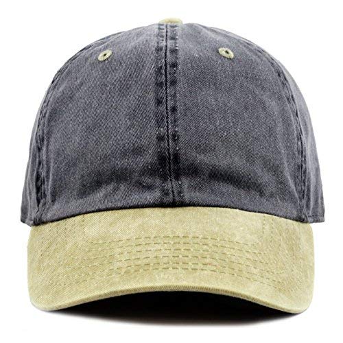 The Hat Depot 100% Cotton Pigment Dyed Low Profile Dad Hat Six Panel Cap - color: 2. Black/Khaki