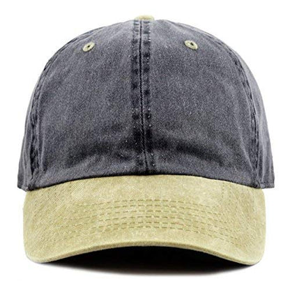 The Hat Depot 100% Cotton Pigment Dyed Low Profile Dad Hat Six Panel Cap - color: 2. Black/Khaki