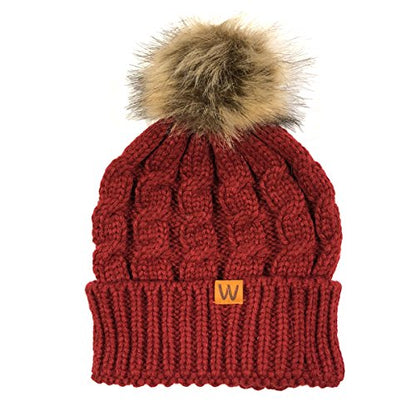 allydrew Winter Warm Soft Knit Beanie with Pom Pom - color: Mommy & Me Dark Red Beanie