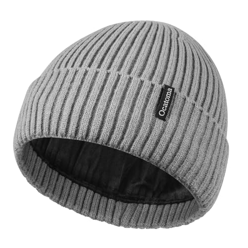 Ocatoma Beanie for Men Women Warm Winter Knit Cuffed Soft Ski Hats Unisex - color: Frost Gray