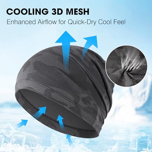 WTACTFUL 3-Pack Breathable Cooling Skull Cap for Men Women Thin Beanie - color: Black+gray+camogray