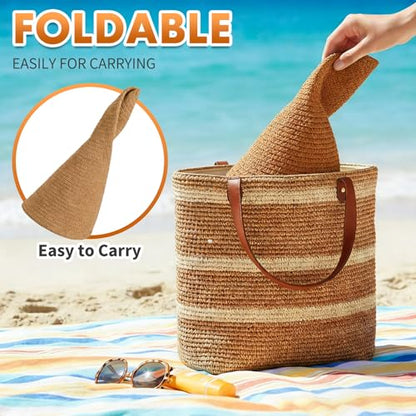 Barelove Sun Straw Hat Wide Brim Shape Hat with UPF 80+, Packable Foldable Floppy Summer Beach Hat for Women Men - color: Khaki