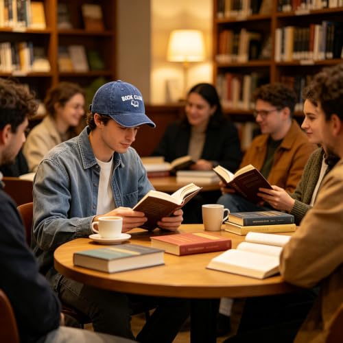 Embroidered Book Lover Baseball Cap for Men Women, Funny Washed Cotton Classic Dad Hat, Reading Lover Gift Idea - color: Book Club, Navy Blue