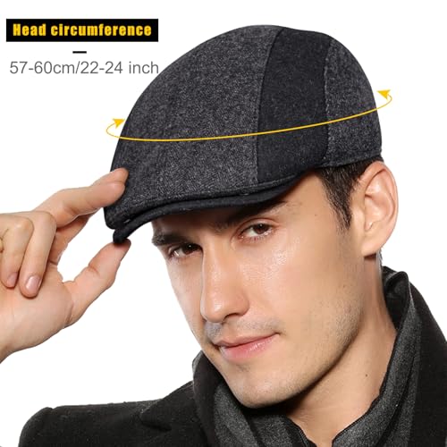 Sumolux Mens Newsboy Cap Winter Beret Hat Cabbie Flat Cap - color: D Grey