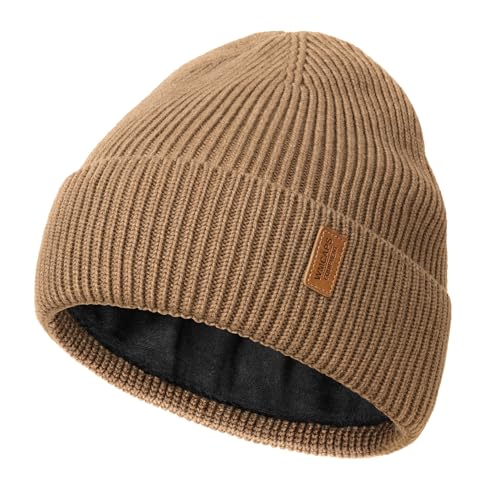 Wmcaps Merino Wool Fleece Lined Beanie Warm Winter Hats for Men Women - color: Brown