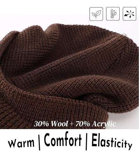 Home Prefer Mens Wool Blend Winter Hat Double-Layer Warm Knit Pre-Curve Visor Beanie Brimmed Beanies Hat for Men Women - color: Coffee
