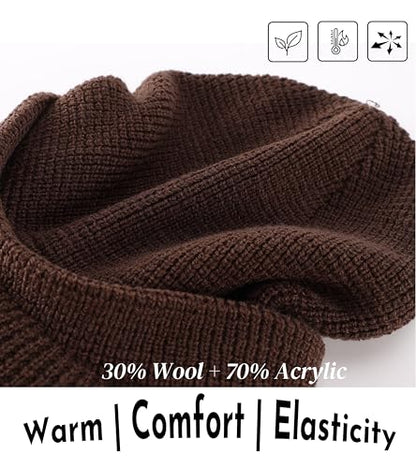 Home Prefer Mens Wool Blend Winter Hat Double-Layer Warm Knit Pre-Curve Visor Beanie Brimmed Beanies Hat for Men Women - color: Coffee