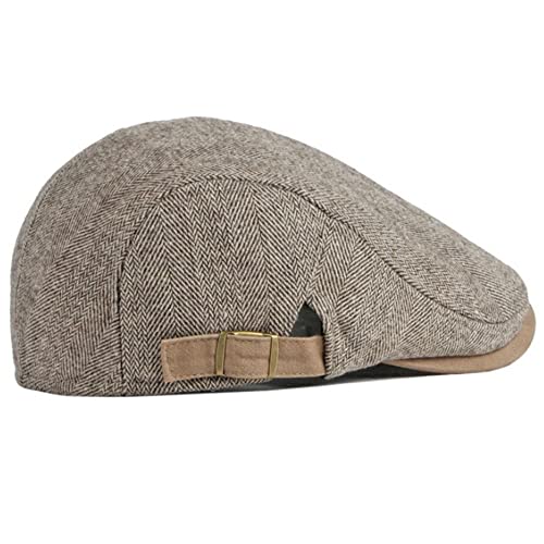 Newsboy Hat for Men Flat Cap Adjustable Tweed Ivy Gatsby Cabbie Hat - color: Khaki