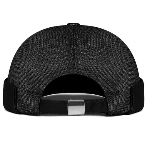 Mens Mesh Brimless Cap with No Brim, Summer Docker Cap Beanie Hat Flip Sailor Skullcap Breathable - color: Black 2