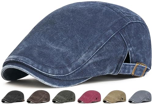 Initlove Mens Newsboy Cap Washed Beret Ivy Hat Flat Hats for Cabbie Driving - color: Navy