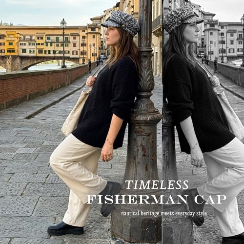 Funky Junque Greek Fisherman Newsboy Cap, Cotton Captains Bakerboy Hat - color: Leopard - Black