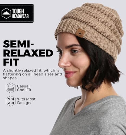 Tough Headwear Slouchy Beanie Hat - Itch-Free Winter Hats for Women - Stretchable Beanies for Women - Acrylic Winter Gear - color: Beige