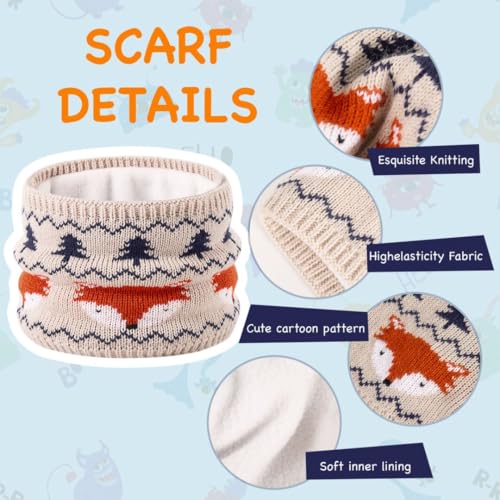 Beanie Knit Hats for Toddlers with Earflap Fleece Lined Hat Kids Warm Winter Hat Scarf Set Children's Thick Ski Cap - color: Fox(navy Blue+white+gray)