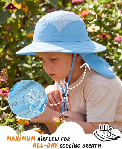 Home Prefer UPF 50+ Boys Sun Hat with Neck Flap Wide Brim Summer Beach Bucket Hat for Boys Girls Toddler Kids Safari Hat - color: Aqua Blue