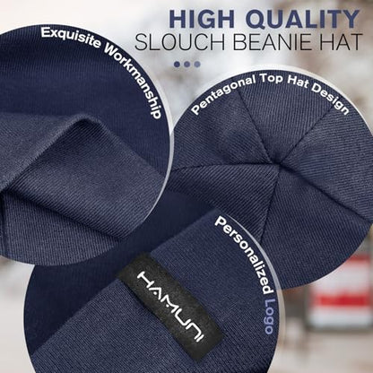 HAMUNI Slouchy Beanie for Women Men Soft Cotton Chemo Hats Double-Layer Warm Beanie Cap for Daily Wear & Transitional Seasons - color: Black+blue