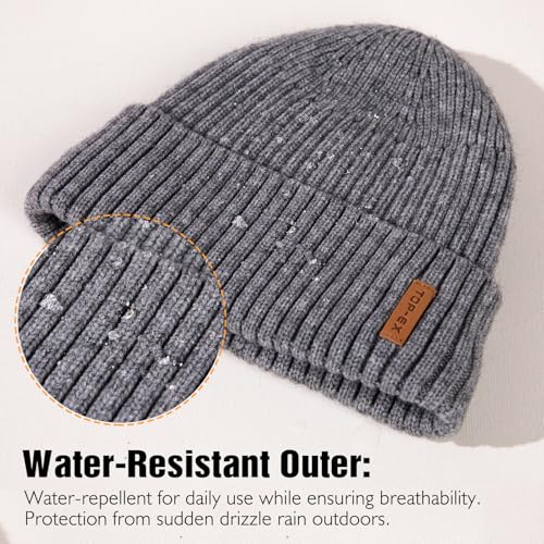 TOP-EX DryKnit™ Waterproof L/XL/XXL Winter Fleece Lined Beanie Hat for Men Women Warm Knit Watch Skull Cap Cold Weather - color: Gray(urban), size: Medium-Large