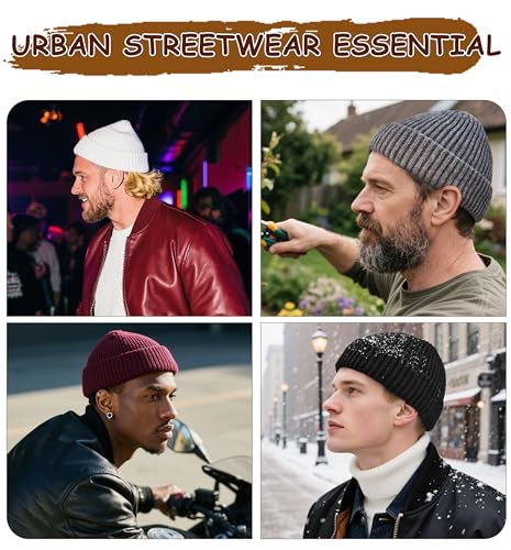 Wool Fisherman Beanies for Men Knit Fall Winter Beanie Hat Skull Cap - color: White