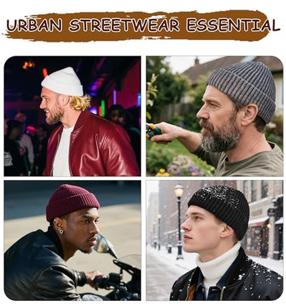 Wool Fisherman Beanies for Men Knit Fall Winter Beanie Hat Skull Cap - color: White
