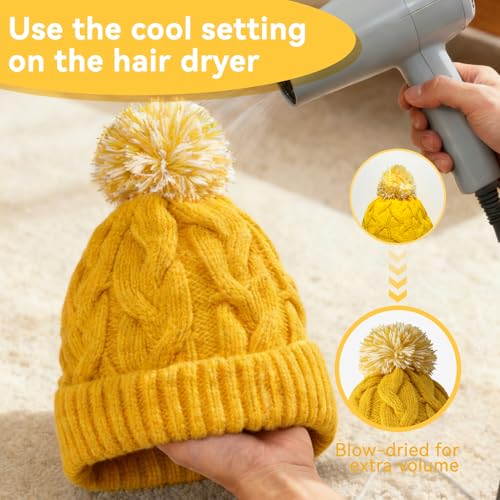 Slouchy Chunky Knit Beanie with Pom Pom - Cozy Winter Bobble Hat for Women and Men - color: Yellow