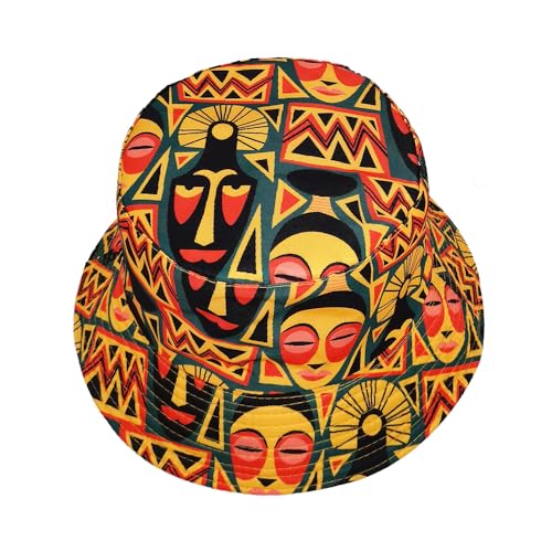 Quanhaigou Reversible Printed Bucket Hat,Summer Beach Outdoor Cap - color: Tribal Mask