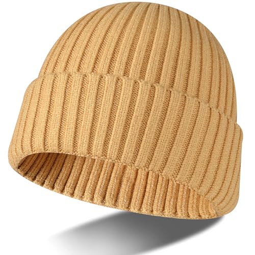 Beanie Warm Cap Knitted Thick Hat Double Layer Skull Ski Cap Winter Soft Elastic Windproof Unisex Men Women - color: Khaki