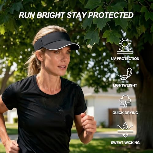 FEINION Women Stretchy Sun Visor with Sunglass Slot Baseball Hat - color: Black