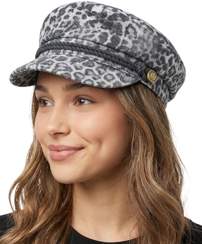 Funky Junque Greek Fisherman Newsboy Cap, Cotton Captains Bakerboy Hat - color: Leopard - Black
