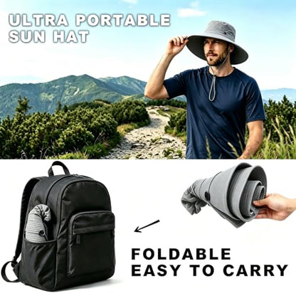 Fishing Sun Hat for Men UPF 50+ Wide Brim Boonie Hats for Summer - color: Dark Gray