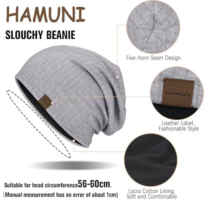 HAMUNI Slouchy Beanie for Men Women Soft Lightweight Chemo Headwear - color: Light Grey