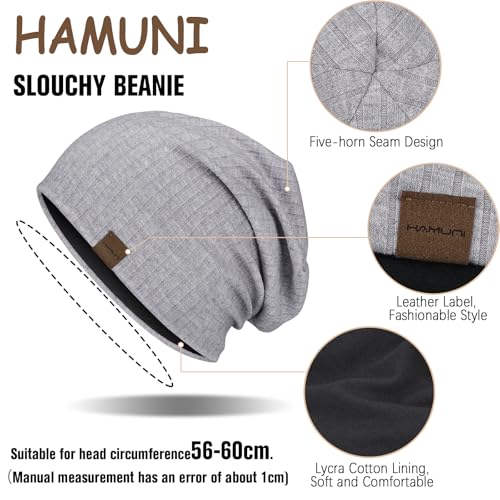 HAMUNI Slouchy Beanie for Men Women Soft Lightweight Chemo Headwear - color: Light Grey