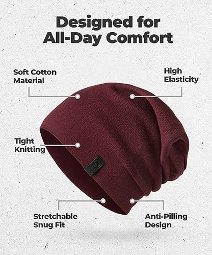 Warm Slouchy Beanie Hat - Deliciously Soft Daily Beanie in Fine Knit - color: Wine