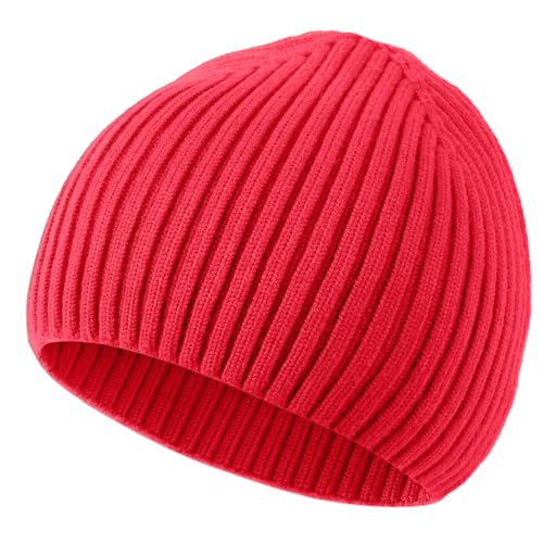 ROYBENS Wool Beanie for Men Women, Seamless Knit Warm Winter Hat Skull Caps - color: 1pcs-red