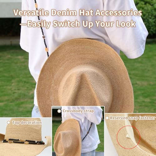 Raffia Straw Cowboy Hat,Women's Crocheted Summer Straw Hats, Classic Beach Sun Hats - color: New Natural, size: Large