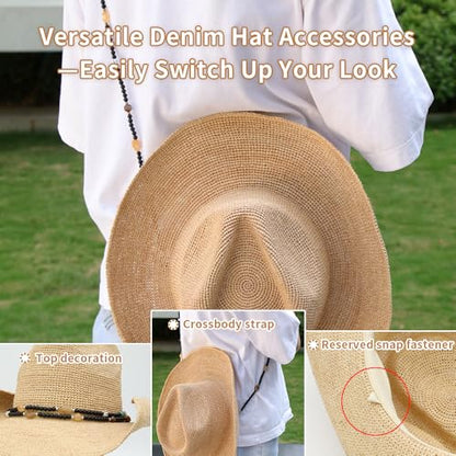 Raffia Straw Cowboy Hat,Women's Crocheted Summer Straw Hats, Classic Beach Sun Hats - color: New Natural, size: Large