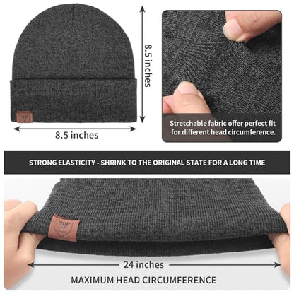 OZERO Mens Winter Hat, Fleece Lined Cuffed Beanie for Men and Women - color: 2pack Black&gray