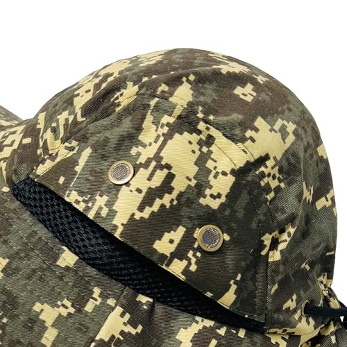 Packable and Adjustable Mesh Boonie Sun Hat with Neck Flap - color: Brown/Tan Digital Camo