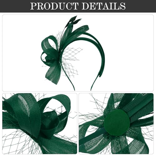 Fascinators Hats for Women, Fascinator Headband Tea Party Hat - color: Dark Green
