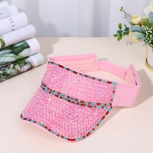 Bling Visor Shiny Rhinestones Sport Sun Adjustable Summer Cap Visor Caps for Women Men - color: B-pink
