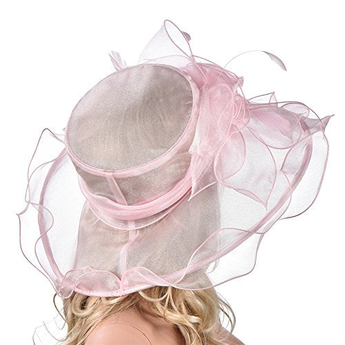 Lawliet Womens Flower Wedding Occasion Wide Brim Church Dress Sun Hat A341 - color: Pink, size: One Size