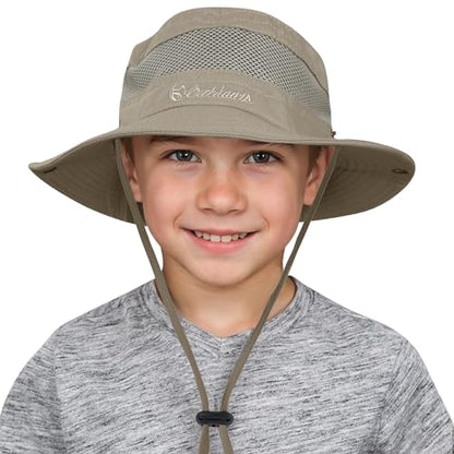 American Trends Quick Dry Boys Sun Hat - Dual Adjustable UV Protection Breathable Kids Safari Bucket Cap for Beach Pool - color: Deep Khaki