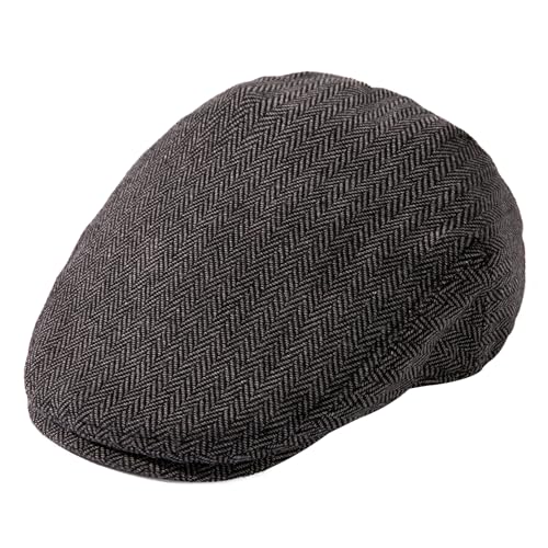 TOP-EX Wool Blend Tweed Newsboy Flat Cap for Men, Satin Lined Adjustable - color: Herringbone_grey, size: 3X-Large