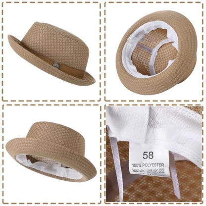 XGOPTS Unisex Summer Mesh Straw Porkpie Hat Trilby Jazz Fedora Panama Hats - color: Khaki
